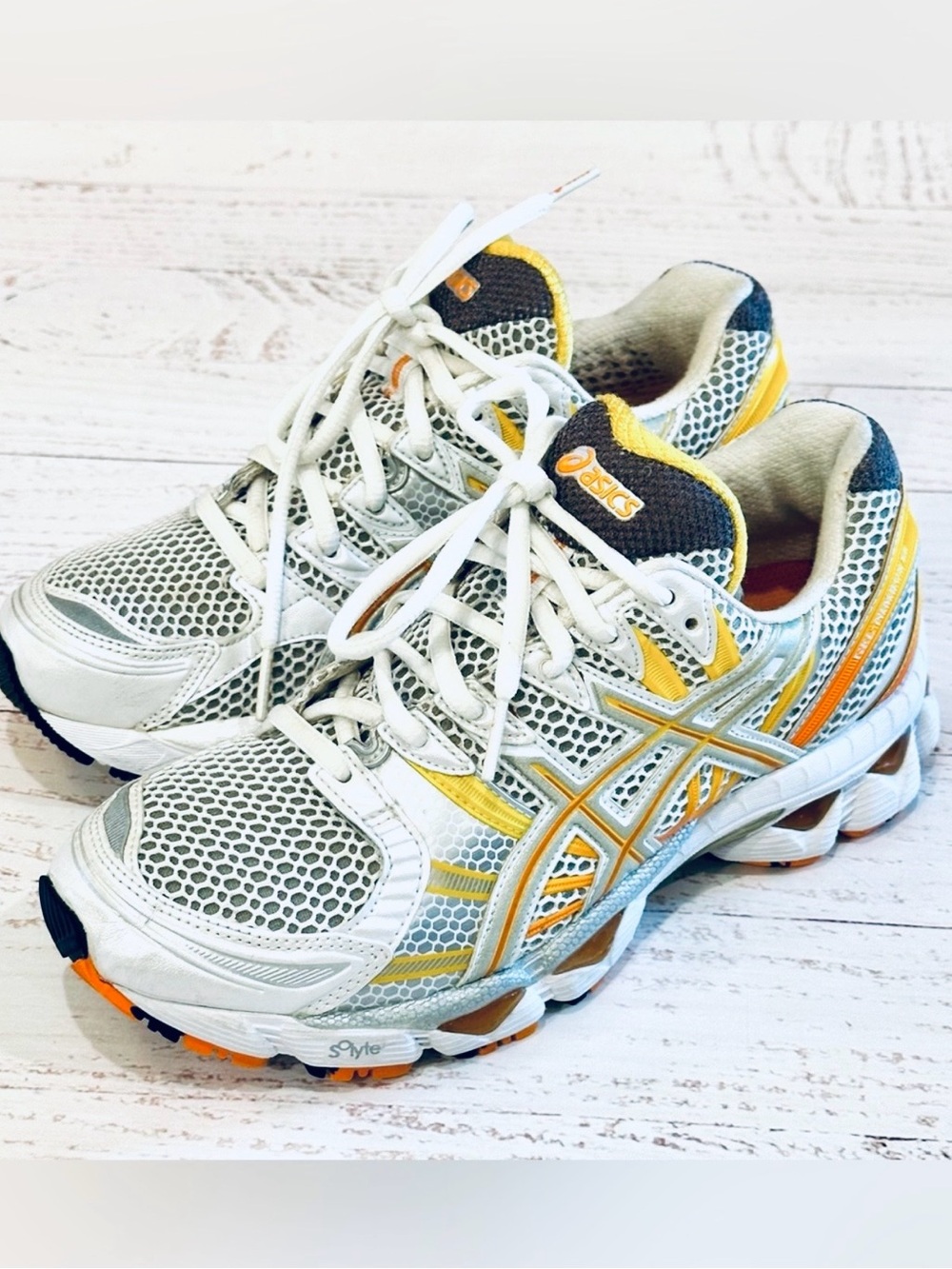ASICS Gel Nimbus 12 Running Shoes White/Yellow/Orange Women’s Size 7